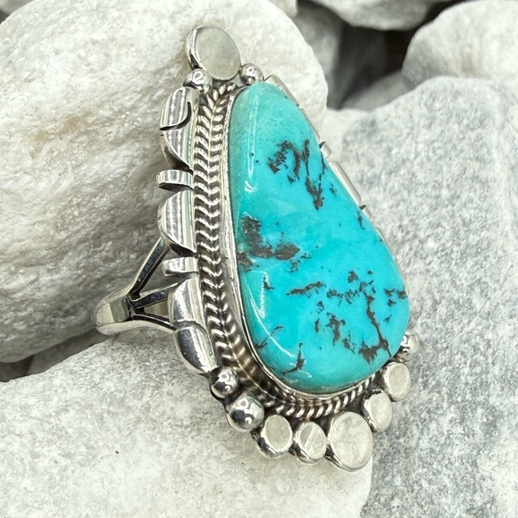 Navajo Sterling Silver Turquoise Statement Ring Sz 8.25 Daniel Benally 12.2 gr. - Picture 3 of 17